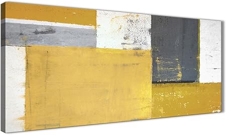 1340 Wallfillers Peinture Impression Sur Toile Abstraite Largeur 120 Cm Jaune Moutarde Et Gris Amazon Fr Cuisine Maison