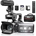 Lierhyt Upgrade 4K UHD Video Camera Camcorder with Mic, 18X Digital Zoom Auto-Focus Vlogging Camera for YouTube Antishake Video Recorder with 4" Rotating Touch Screen, 64GB SD Card and Battery