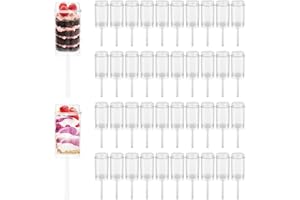 CheeseandU 40Pack Plastic Round Shape Cake Pop Shooter Push-up Cake Pop Shooter Reusable Cake Push Pops Plastic Containers wi