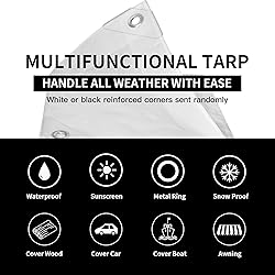 TARPAL 10'x10' White Tarp Waterproof 7.5 mil Medium