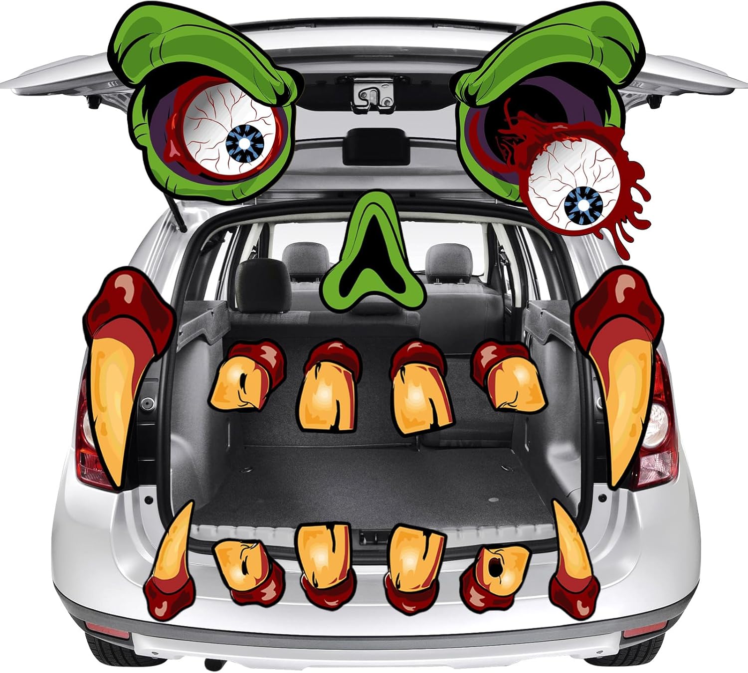 Garage Door Decorations - FEBSNOW Halloween Trunk or Treat Car Decoration Kit Halloween Garage Door Decoration with Eyes Teeth Halloween Monster Face Decorations Archway Door Window Sticker for Halloween Outdoor Decor