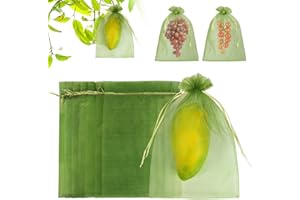 JOINDO 100 Pcs Fruit Protection Bags, 8''12'' Netting Bags for Trees, Green Mesh Bags with Drawstring for Fruits, Flowers & Vegetables