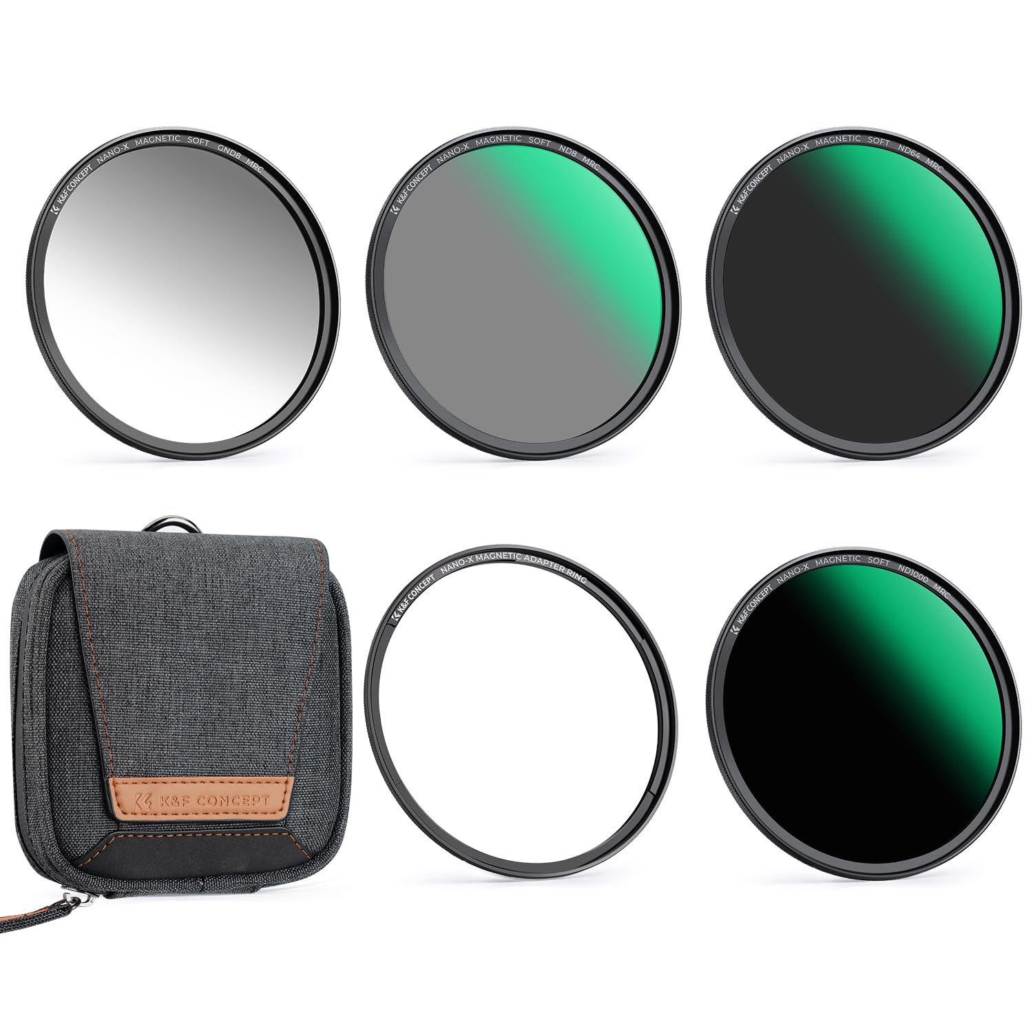 K&F CONCEPT 43mm 5-in-1 Magnetic Lens Filter Kit, Includes GND8+ ND8+ ND64+ ND1000+ Adapter Ring, Neutral Density Multi-Layer Coating HD Optical Glass &Waterproof Pouch (Nano-X Series)