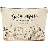 Bible Verse Makeup Bag for Women, Vintage Wildflower Portable Travel Organizer Toiletry Pouch Cosmetic Bag with Zipper, Roomy Makeup Bags Skincare Pouch Travel Accessories, Christian Gifts