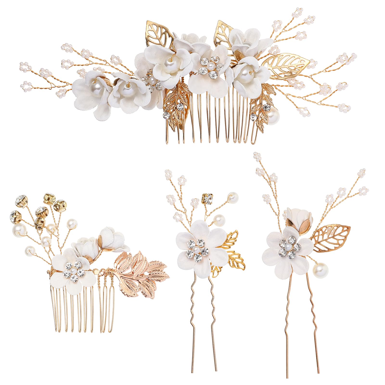 STOBOK Bride Wedding Hair Pins: 4pcs Bridal Hair Accessories Set Hair Side Clips Combs U shaped Wedding Hair Accessories Rhinestone Pearls for Women Girls Bridesmaid