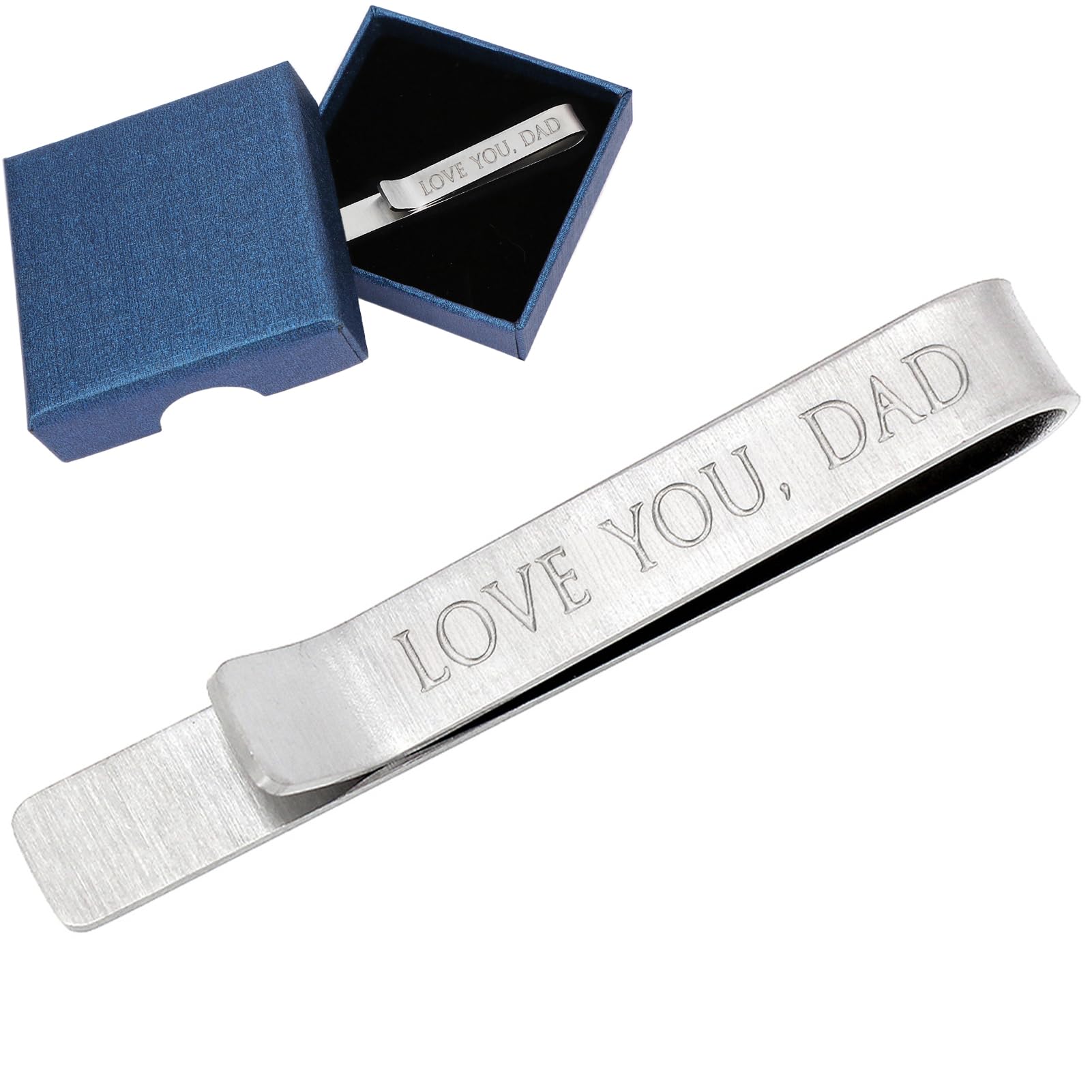 kilofly Men's Tie Clip Hidden Message "LOVE YOU, DAD" Silver Tie Bar in Gift Box
