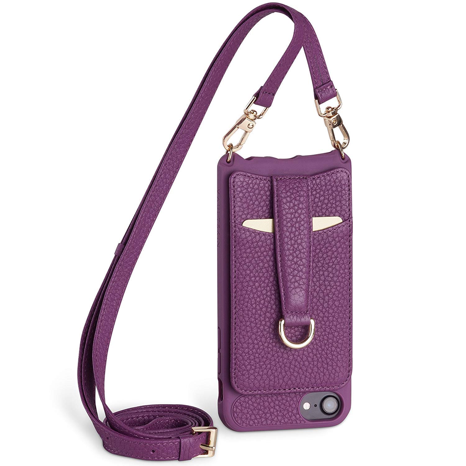 Vaultskin VICTORIA Crossbody Wallet Case, Lanyard with Card Holder (Violet - Leather Strap, for iPhone X/XS)
