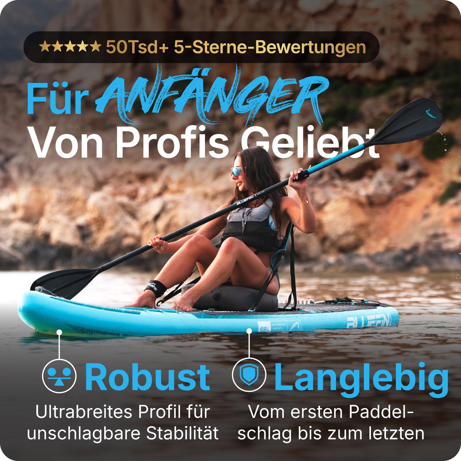 Bluefin Cruise 10'8 Blau aufblasbares Paddleboard | Premium-SUP-Paket & Zubehör | Rutschfestes Deckpad & leicht | 6' Dickes Allround-SUP-Paddleboard | Stand-up-Board für Erwachsene & Jugendliche 3