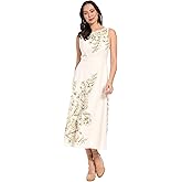 London Times Womens Sleeveless Floral Midi A-line Dress - Round Neck Wedding Guest Dresses