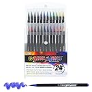 24 Color Super Markers Watercolor Soft Flexible Brush Tip Pens Set - Fine & Broad Lines, Vibrant Colors - Children & Adult Coloring Books, Manga, Comic, Calligraphy, Art