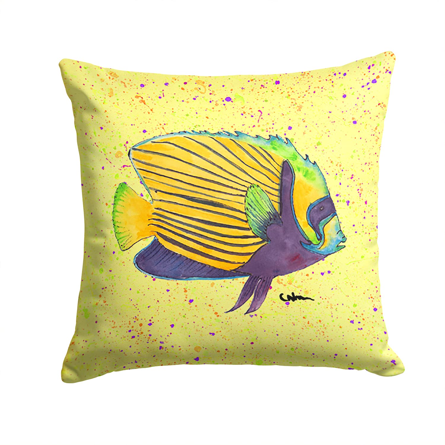 Caroline's Treasures Yellow Fish on Yellow Fabric Decorative Pillow 8528PW1414, 14Hx14W, Multicolor