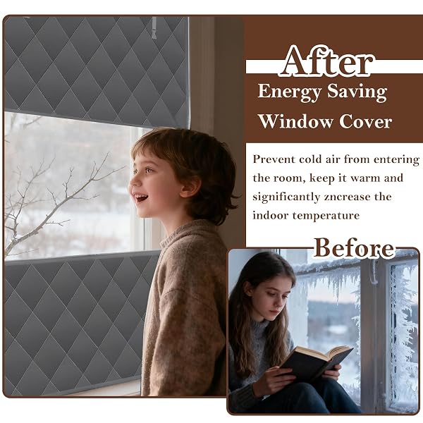 VISIBLE THERMAL WINDOW INSULATION KIT FOR WINTER, WINTERIZING INSULATED WINDOW COVER WATERPROOF OXFORD CLOTH COTTON LAYER REUSABLE INSULATED CURTAIN BLANKET COLD PROTECTOR FOR HOME ATTIC RV KEEP WARM