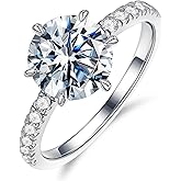 MOOSEA 3ct Moissanite Engagement Rings for Women - Round Cut Lab Created Wedding Band 14K White Gold Plated 925 Sterling Silver Moissanite Ring Anniversary Birthday Gift