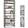 Homykic 6-Tier Bamboo Bookshelves and Bookcases, Adjustable 63.4”Tall Shallow Book Shelf Organizer Rack, Freestanding Storage Shelving Unit for Living Room, Kitchen, Bathroom, Office, Espresso