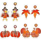 4 Pairs Thanksgiving Earrings Fall Earrings for Women Beaded Pumpkin Turkey Maple Leaf Drop Dangle Earrings Set Thanksgiving Autumn Holiday Jewelry Gifts