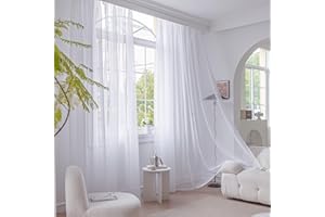 Anjee White Sheer Curtains 45 Inches Long 2 Panels Set Rod Pocket Window Treatment Sheer Voile Drapes for Kids Room Bedroom Living Room Kitchen, 52 x 45 Inch