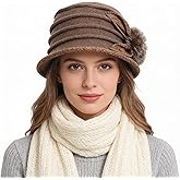 Women Felt Bucket Hat Vintage Floral Wool Dress Winter Hats