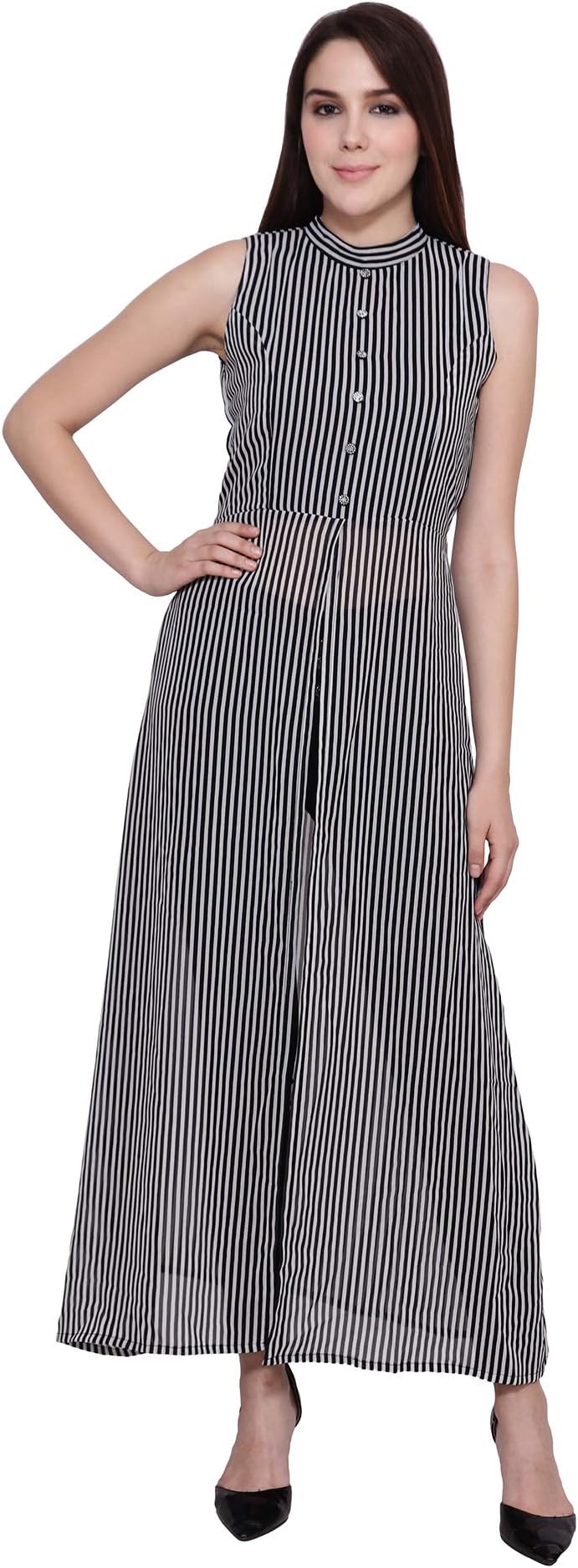 My Swag Women's Georgette Sleeveless High Neck Cape Dress