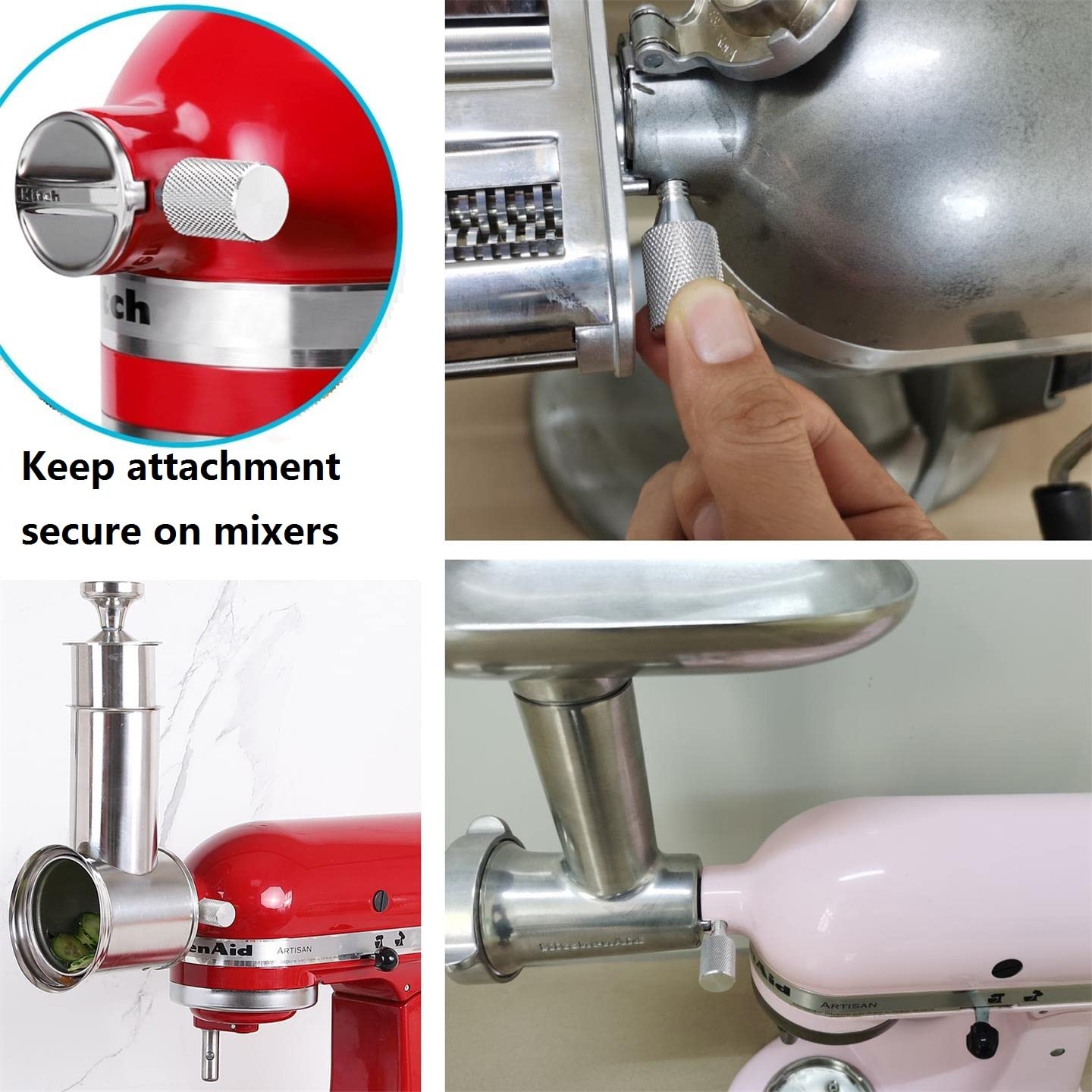 2PCS Attachment Hub Thumb Screw for Kitchenaid Stand Mixers, Long Knob Screw Accessory Replacement Part, Silver