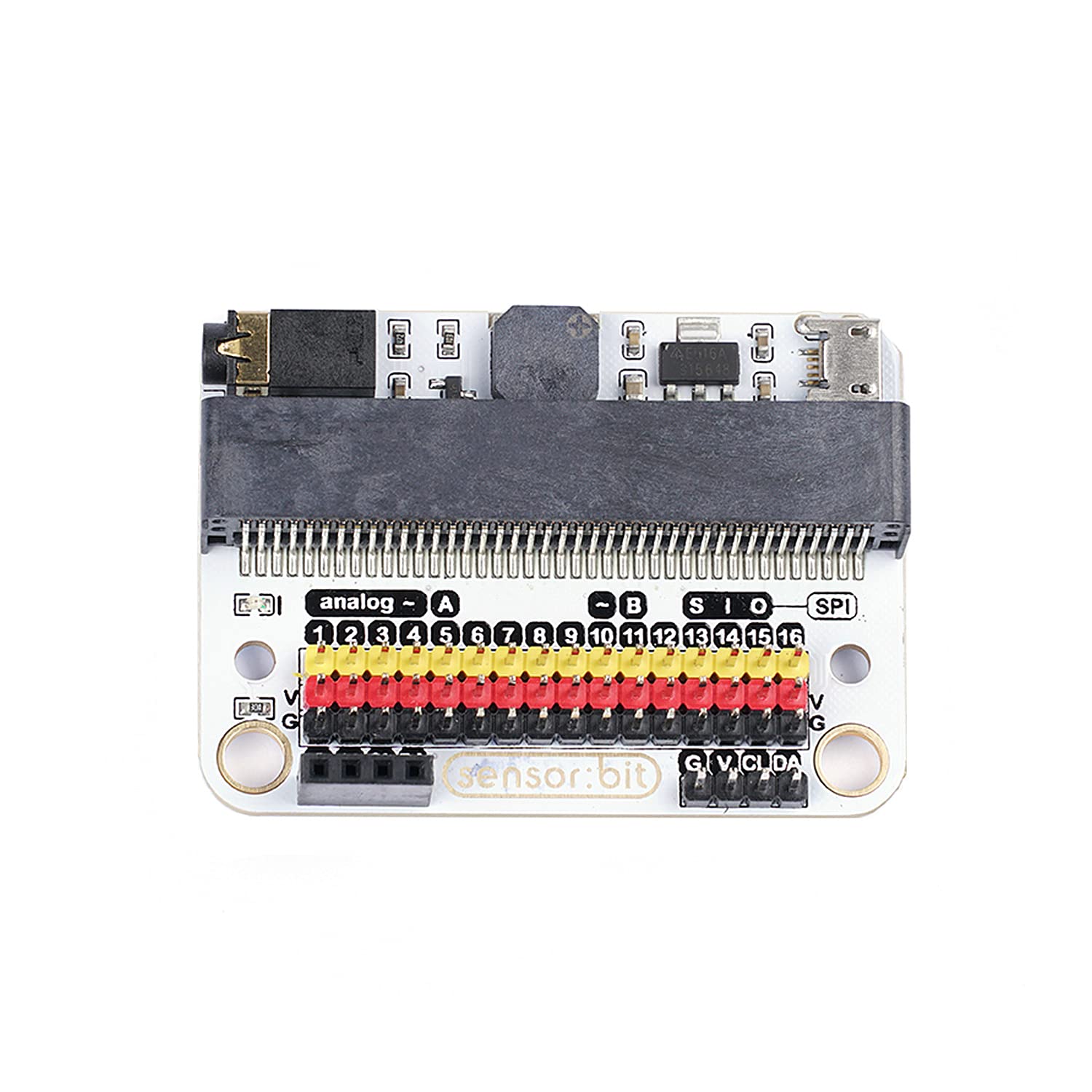 ELECFREAKS microbit Sensor:bit 3v Expansion Board Mini Micro:bit Breakout Board with 16 GVS Interface Integrated Buzzer and Audio Jack Adapter Shield IO IIC Ports with Building Jack