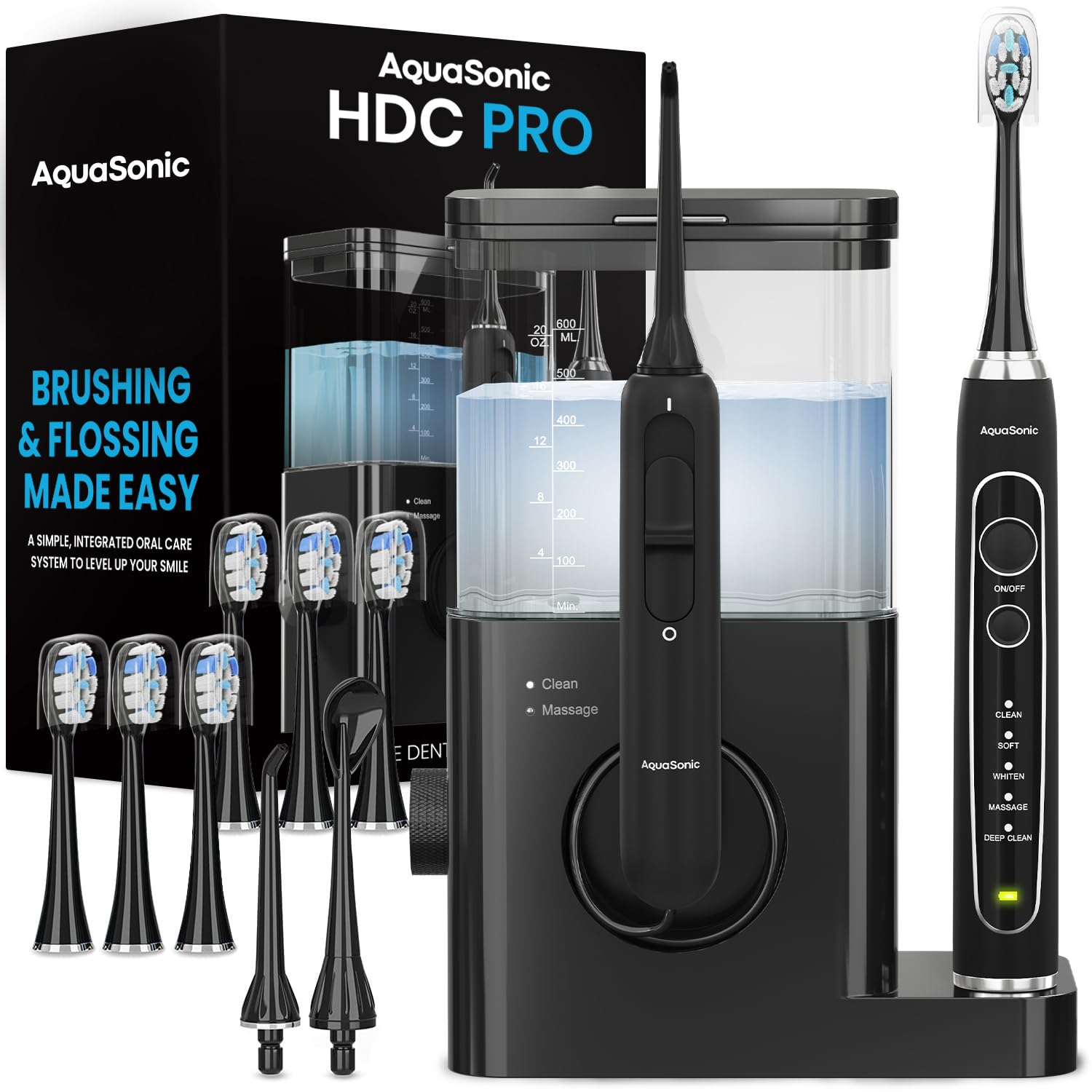Home Dental Center PRO – Complete Home Oral Care – Brush & Floss – Ultrasonic Electric Toothbrush & Water Flosser – Whiter Teeth & Healthier Gums – Black Series Pro + Oral Irrigator