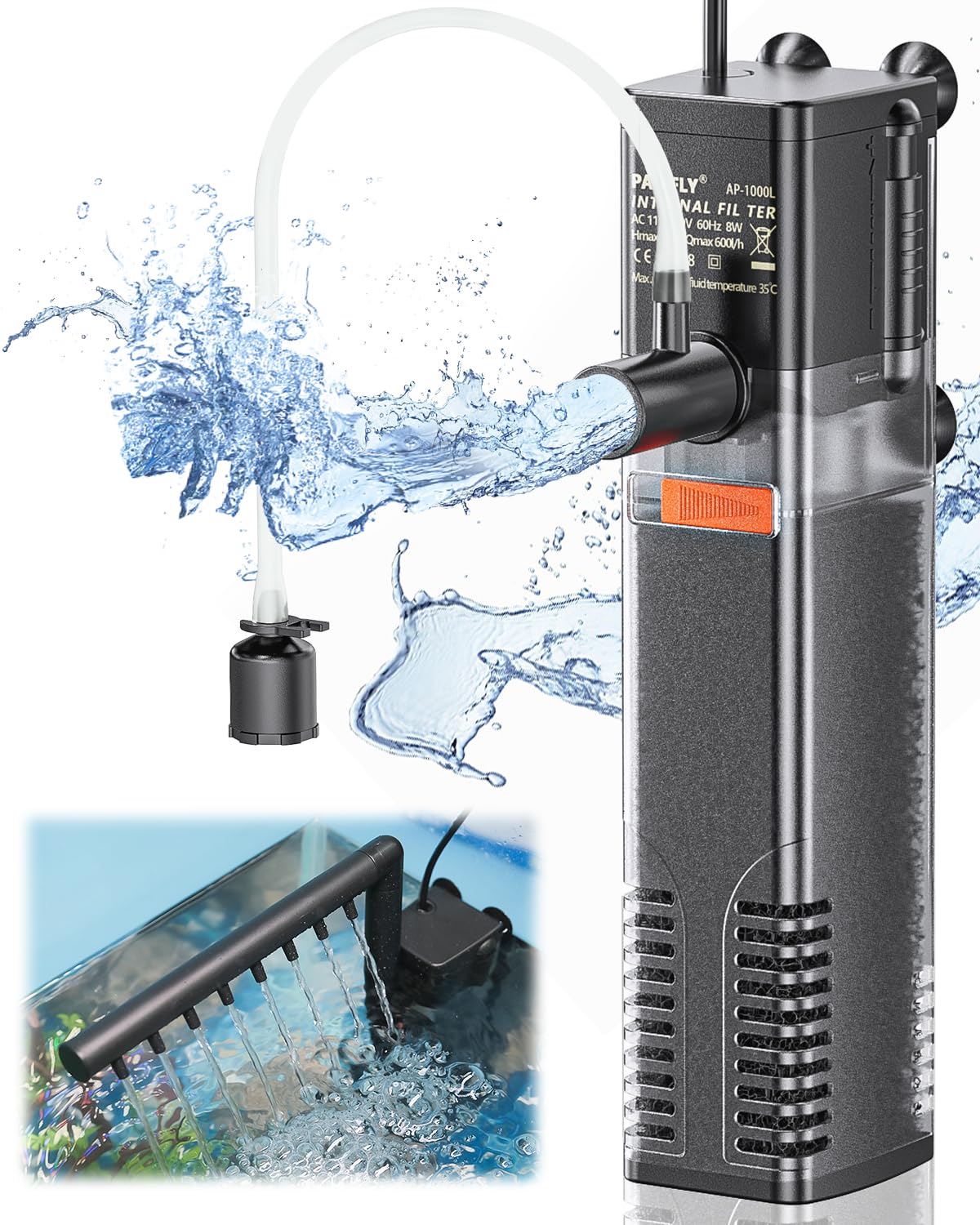 Photo 1 of Pawfly Internal Aquarium Filter with 160 GPH Water Pump Quiet Submersible Bio Sponge Foam Filter for 30 to 60 Gallon Fish Tanks Multifunctional Filter for Filtration Circulation and Oxygenation