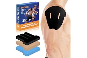 Kinesiology Tape for Shoulder, Upgraded 12PCS Precut Shoulder Tape for Pain Relief&Muscle Support, KTQUICK 5% Stronger Adhesive, Easy to Apply, Enhanced Elasticity,Waterproof&Breathable Cotton(Black)