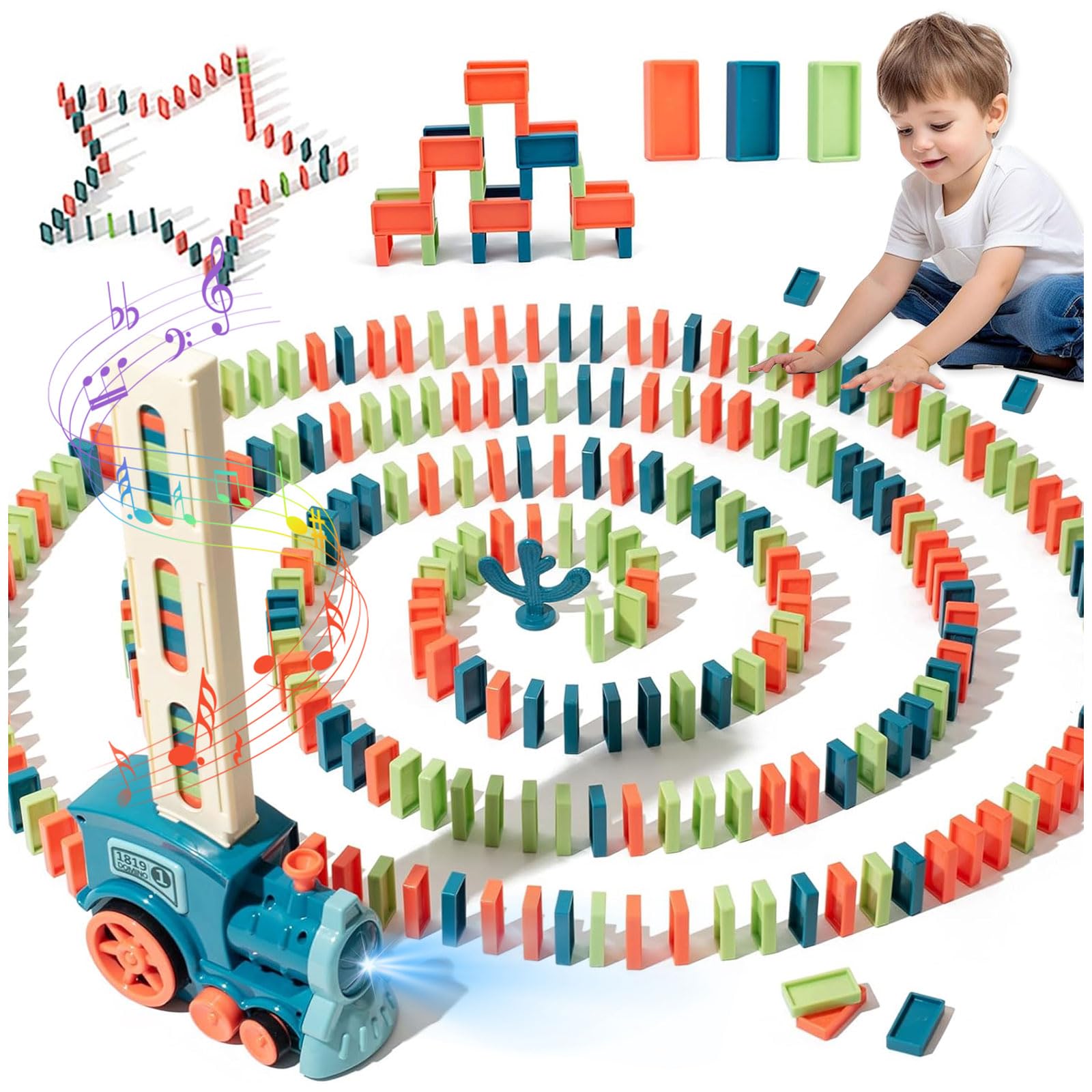 TOGETDREAM Domino Toddler-initiated Train Toy Set 100pcs dominoes, Electric Automatic Building and Stacking Train Toy, Domino Puzzle Steam Gift for Kids