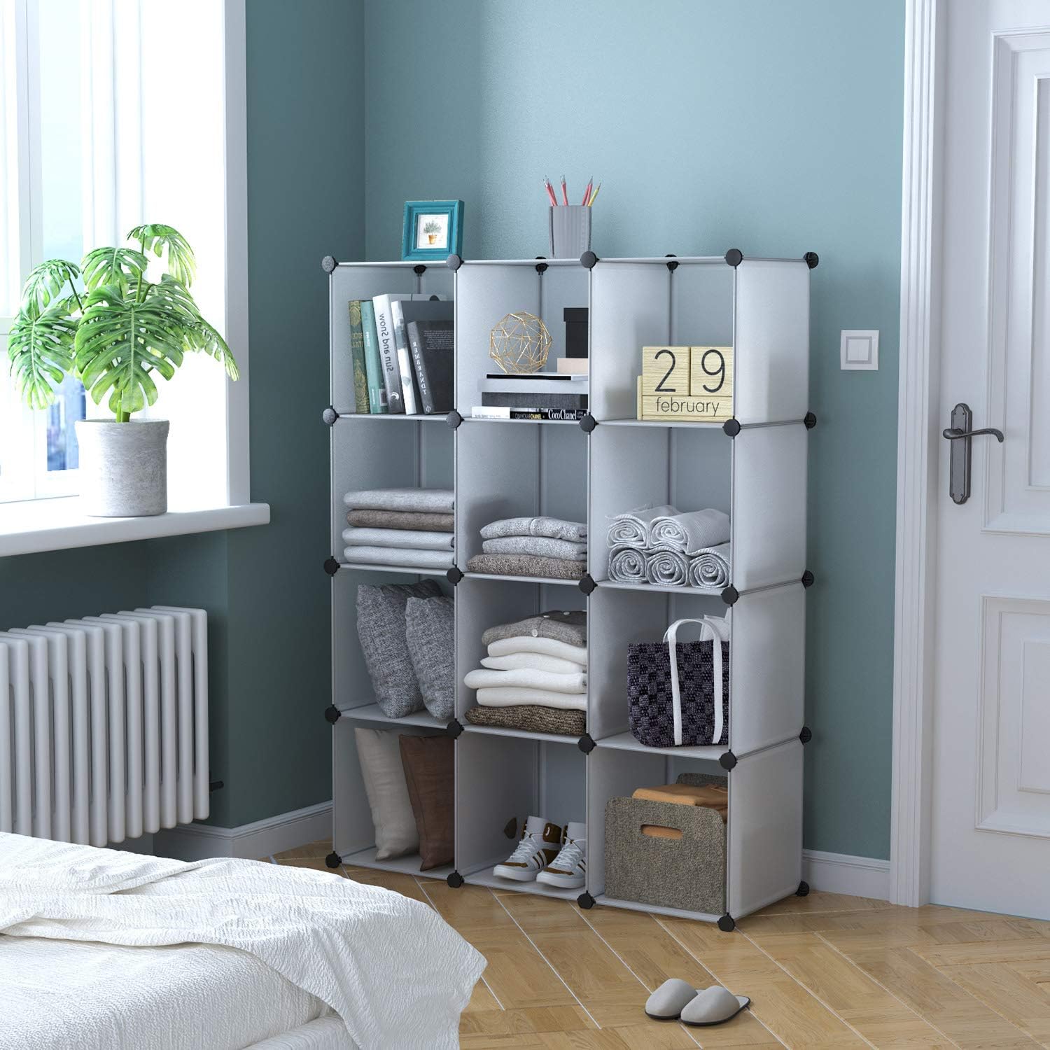 C&AHOME Cube Storage Organizer, 12-Cube Shelves Units, Closet Cabinet, DIY Plastic Modular Book Shelf, Ideal for Bedroom, Living Room, Office, 36.6" L x 12.4" W x 48.4" H Translucent White: Furniture & Decor