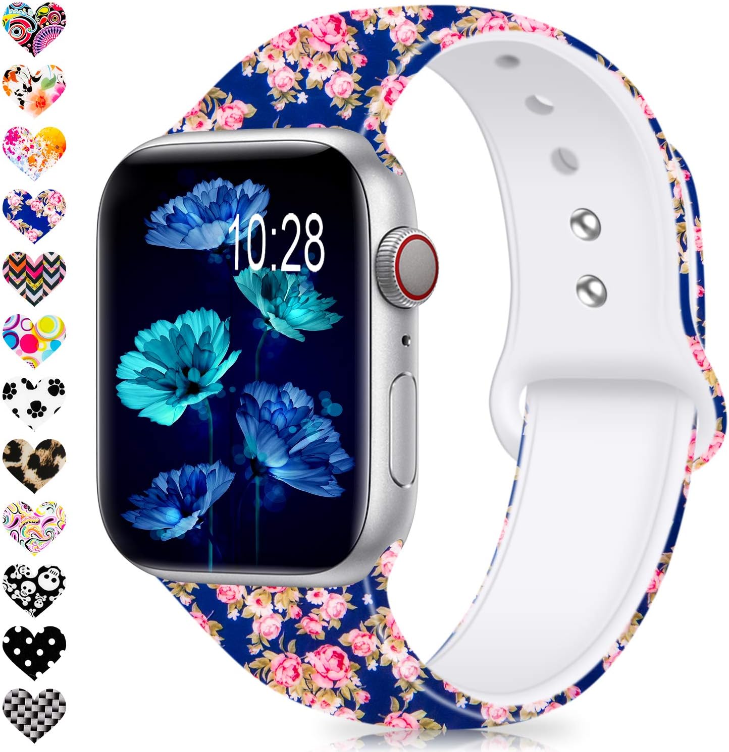 DigiHero Compatible for Apple Watch Band 38mm 42mm 40mm 44mm,Silicone Fadeless Pattern Printed Replacement Floral Bands for iWatch Series 4/3/2/1,Women/Men
