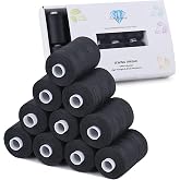 Simthread All Purpose Sewing Thread, 10 Spool 1000 Yards Each Bobbin Polyester Thread for Sewing, Handy Polyester Sewing Threads for Sewing Machine - (Black Series)