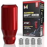 JDM Style Shift Knob for Gear Stick Shifter, 5 6 Speed Manual, Racing Red | Weighted, 4 Metal Adapters, M8, M10x1.25/1.5, M12x1.25, Fits Buttonless Automatic Transmission, Cool Aluminum Car Accessories