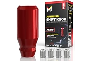 MEGA RACER Premium Racing Red Shift Knob - 4 Metal Threaded Adapters, 4 5 6 Speed Manual & Buttonless Automatic Tranmission, Aluminum Car Gear Stick Shifter Knobs, (M8, M10x1.25/1.5, M12x1.25), Cool JDM Style