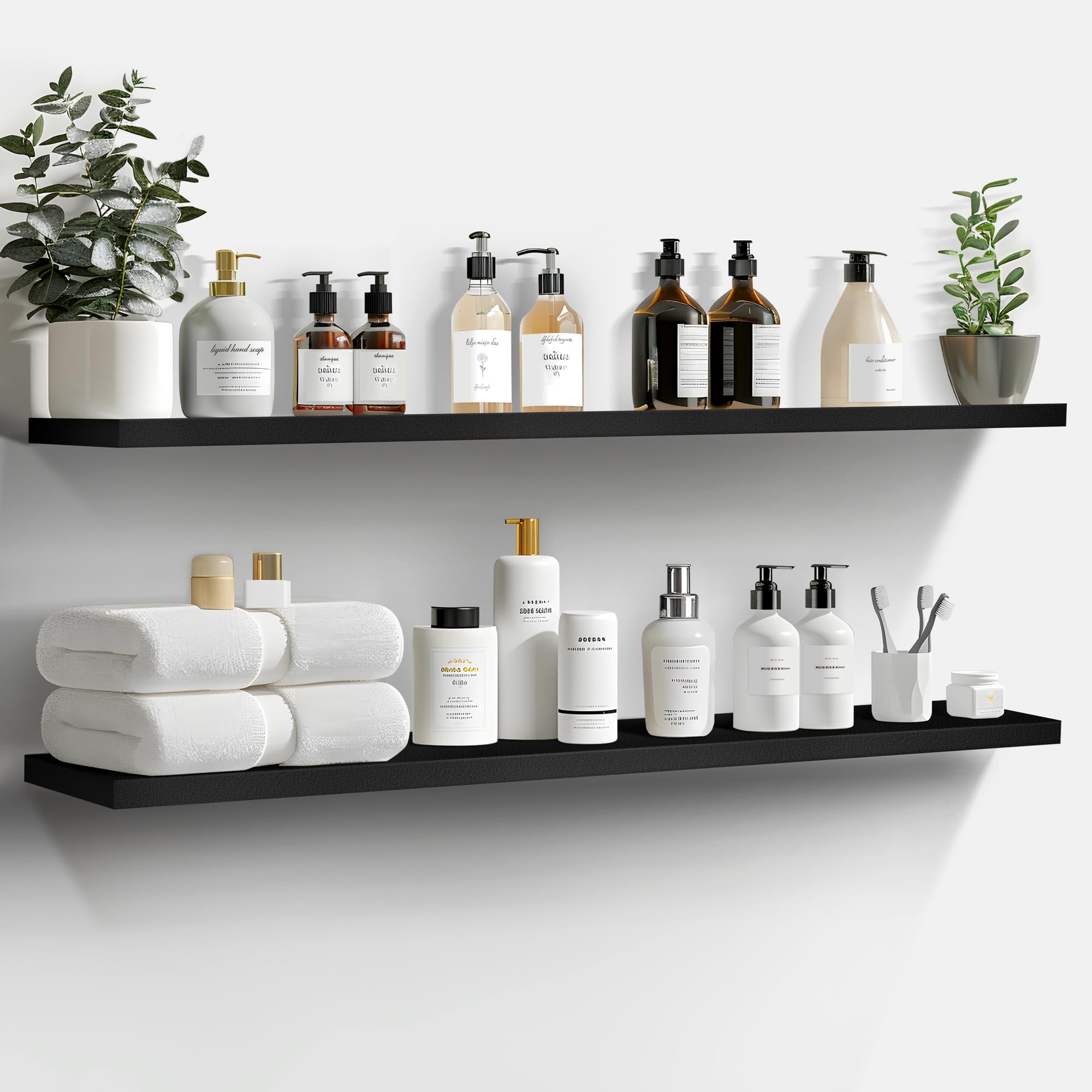 Photo 1 of LaVie Home Floating Shelves, 47 Inch Wall Shelf Set of 2, Hanging Shelf with Invisible Brackets, Wall Decor for Bathroom, Bedroom, Living Room, Kitchen Storage,Classic Black