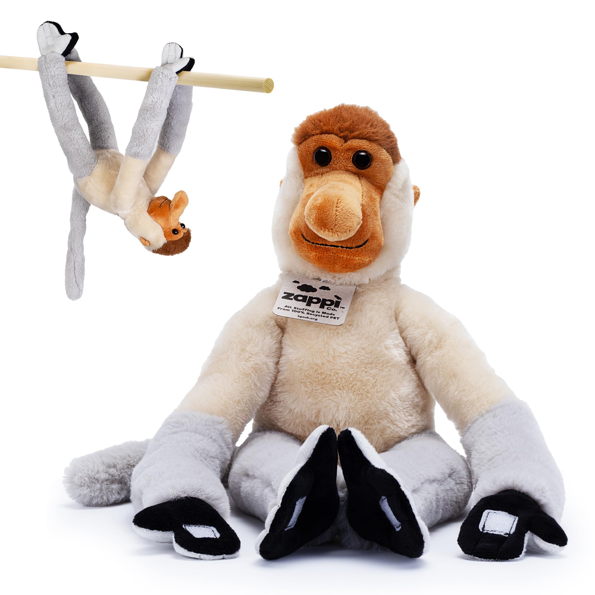 Zappi Co Plush Hanging Proboscis Monkey with Velcro on Paws and Feet - Soft Plush Toy, Dutch Monkey - For Kids Boys Girls Cuddly Plush Toy - Perfect Cuddly Gift for Kid - 46 cm Long