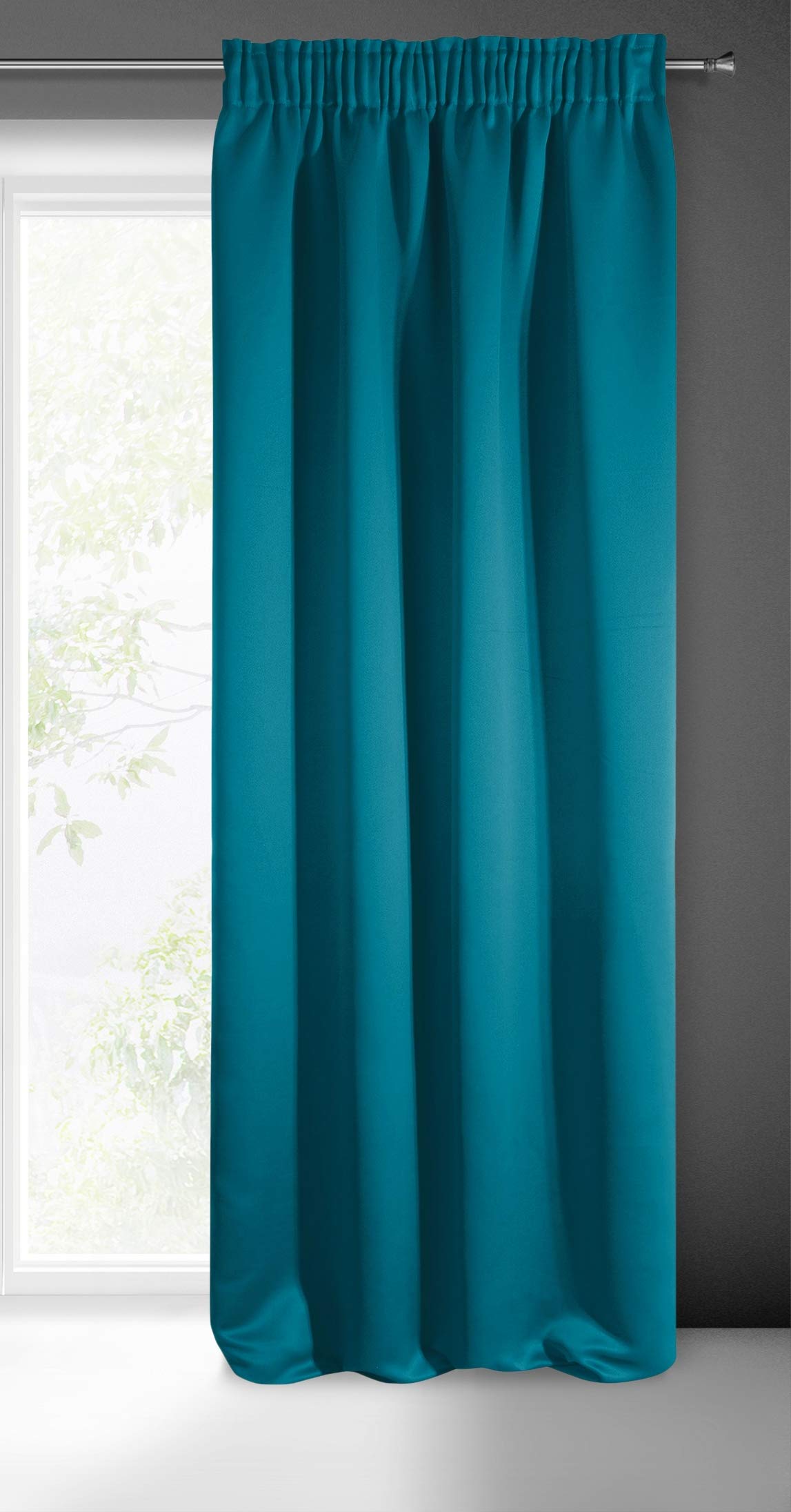 Eurofirany LOGAN Extra Long Blackout Curtains - 1 Unit Eyelets, Light blocking Room Darkening Bedroom Living Room, W53 x L98, Sea Green