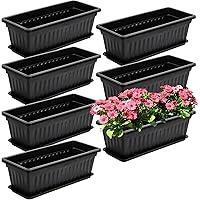Fasmov 7 Pack 17 Inches Flower Window Box Plastic Vegetable Planters with Trays Vegetables Growing Container Garden Flower Pl