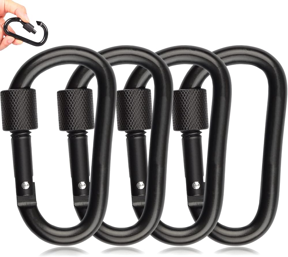 MABUSIYI D Ring Carabiner Clip with Screw Lock 8cm 6pc Black