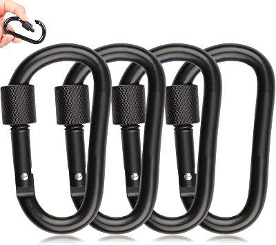 MABUSIYI D Ring Carabiner Clip with Screw Lock 8cm 6pc Black