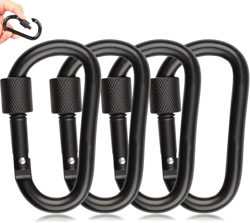 MABUSIYI D Ring Carabiner Clip with Screw Lock 8cm 6pc Black