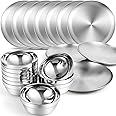 304 Stainless Steel Plates and Bowls Metal Camping Plates Reusable 13 oz Steel Snack Bowls Dinner Dishes Double Walled Insulated Metal Dinnerware(10 Sets,8 x 8 Inch)