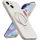 Mephoro Magnetic Stand for iPhone 13 Case, Liquid Silicone Case, [Compatible with MagSafe][Built-in Kickstand&Ring Holder] Anti-Scratch Soft Microfiber Lining, Stone