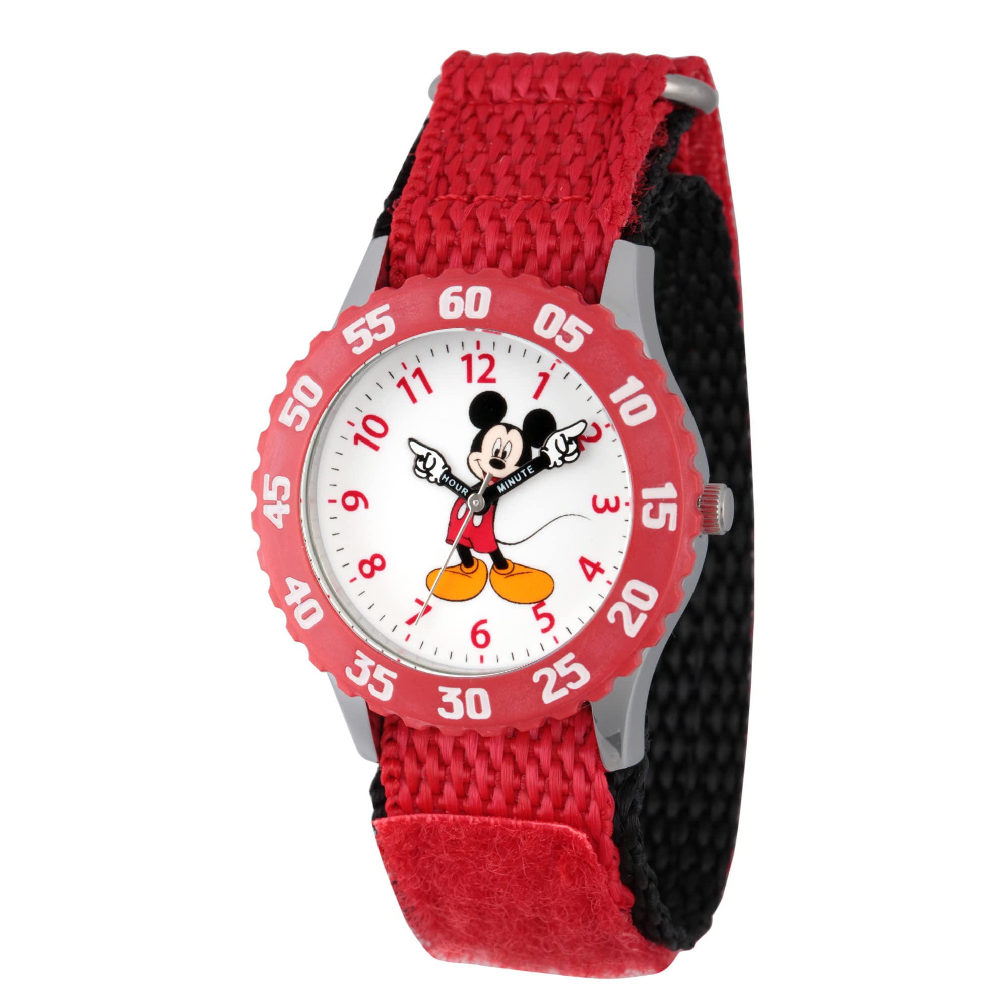 Disney Mickey Mouse Kids' Bezel Stainless Steel Time Teacher Analog Nylon Strap Watch