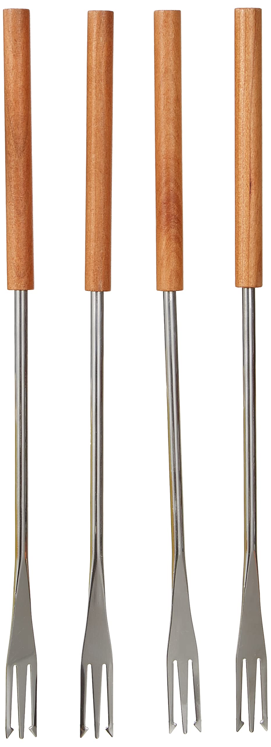 Kuhn Rikon Cherry Wood Cheese and Meat Fondue Forks, Stainless Steel, Silver/Brown, 4-Piece 32099