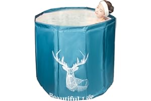 GENDLTHIJ Portable Foldable Ice Bath Tub, Large Portable Bath Tub for Home Outdoors Gyms, Collapsible Soaking Bath Tub for Shower (77Gal) (Deer-Insulation Set)
