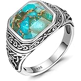 BONLAVIEGEM 11ct 925 Sterling Silver Mens Celtic Knot Ring Vintage Teal Turquoise/Black Onyx Rings for Men Anillos de Hombre Cocktail Wedding Promise Band Jewelry Gift Size 8-12
