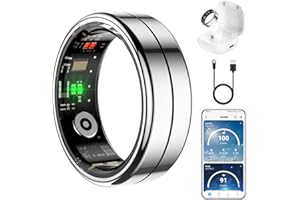 TIANTIANKA Fit Ring for Women Men, Ring Health Tracker with Heart Rate,Blood Oxygen,Heart Rate Variability, Stress, Sleep Monitor, Step Counter, Smart Ring for iPhone & Android, No Subscription Fee (Silver, 7#)