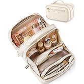 BAGSMART Travel Makeup Bag, Make Up Bag with Multiple Compartments for Organizer, Durable & Compact Cosmetic Organizer for Women for Travel Accessories (Beige)