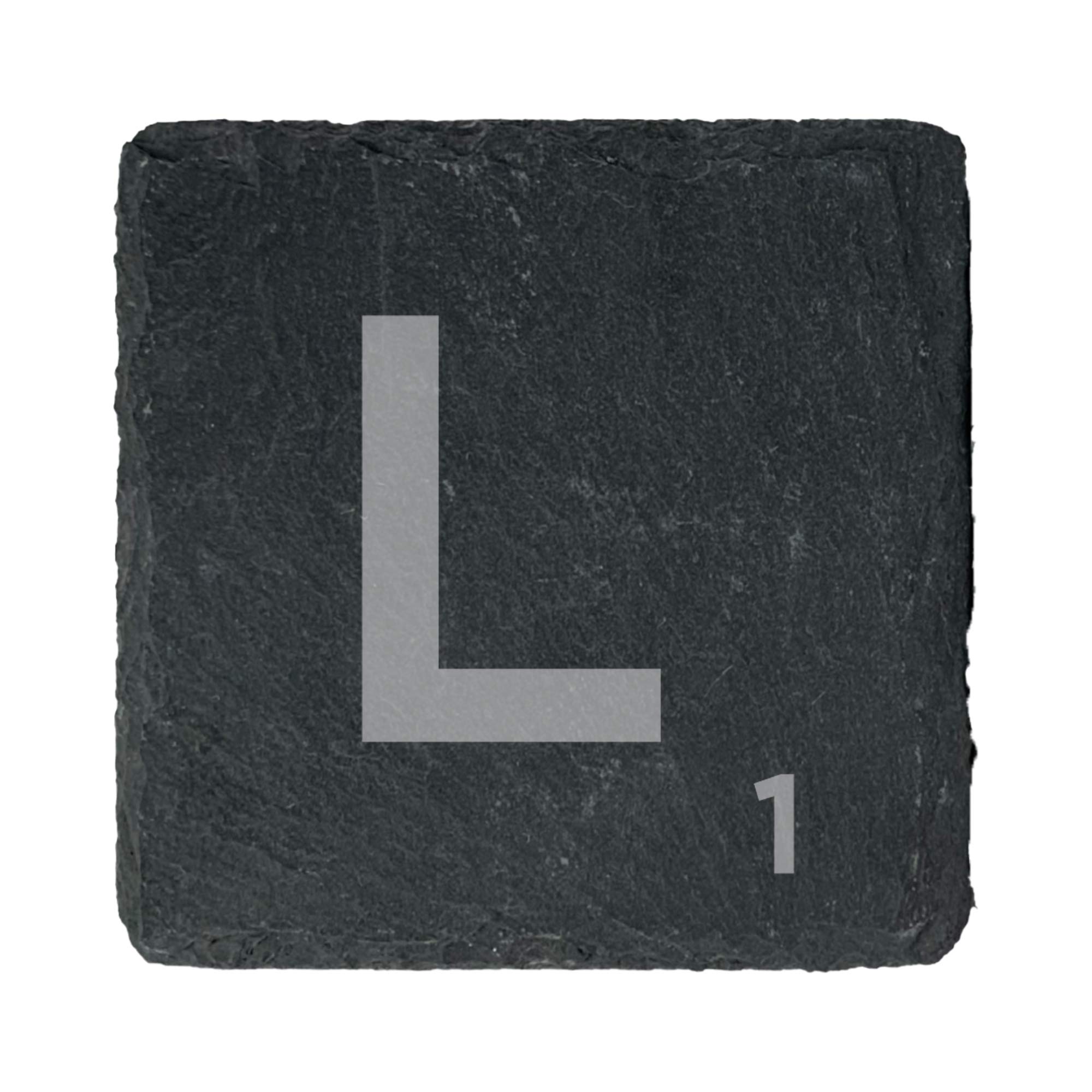 eBuyGB Scrabble Drinks Coasters, Square Slate Coaster, Individual Alphabet Letters, Scrabble Tiles with Score Marks - Personalise Your Own Scrabble Words (L)