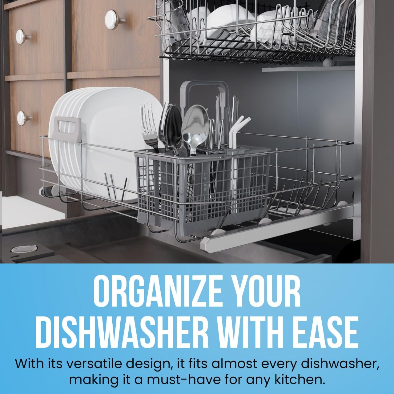 NATIKON Universal Dishwasher Utensils Silverware Cutlery Basket Compatible with Maytag, Samsung, Kenmore,GE, Bosch, Whirlpool, KitchenAid and Many More (Gray)